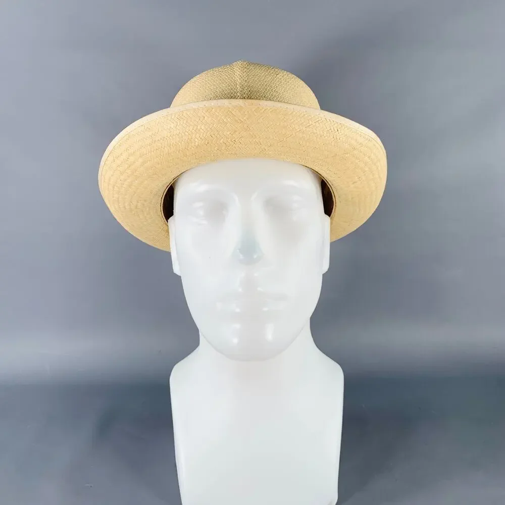 TURNBULL & ASSER Size L Beige Multi Color Woven Ribbon Straw Panama Hat